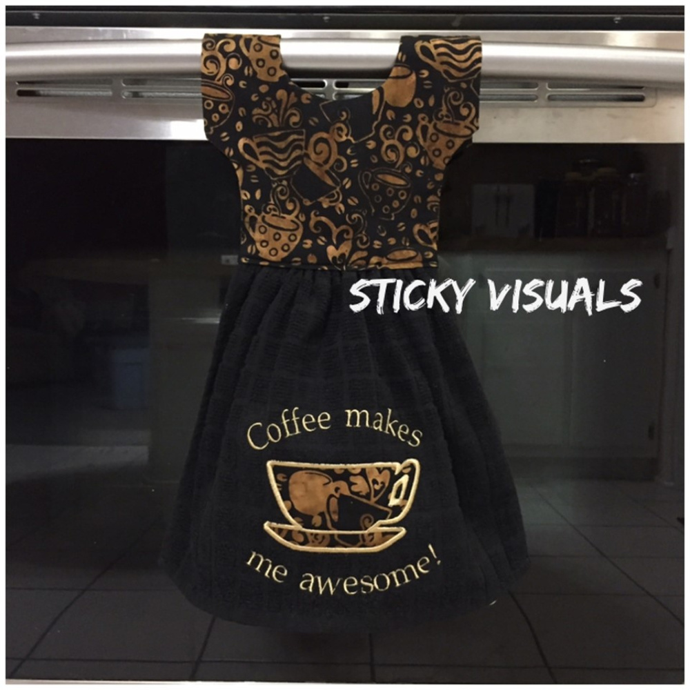 Kitchen Towel Embroidered Coffee Makes Me Awesome